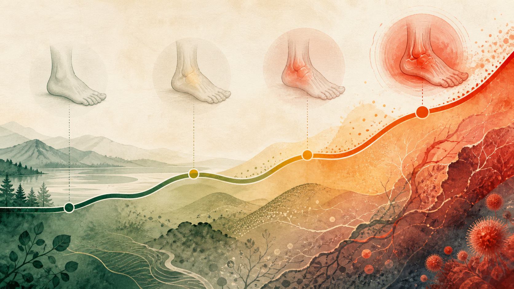 Editorial illustration of a personal baseline rising through watch, action, and flare zones.
